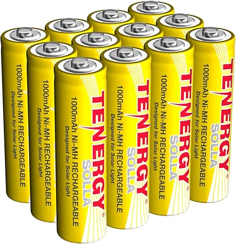 Tenergy Solla - Batería recargable NiMH AA, 1000 mAh, baterías solares para luces de jardín solares, anti-fuga, durabilidad al aire libre, más de 5