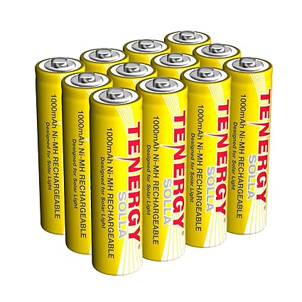 Tenergy Solla Rechargeable NiMH AA Battery, 1000mAh Solar Batteries for Solar Garden Lights