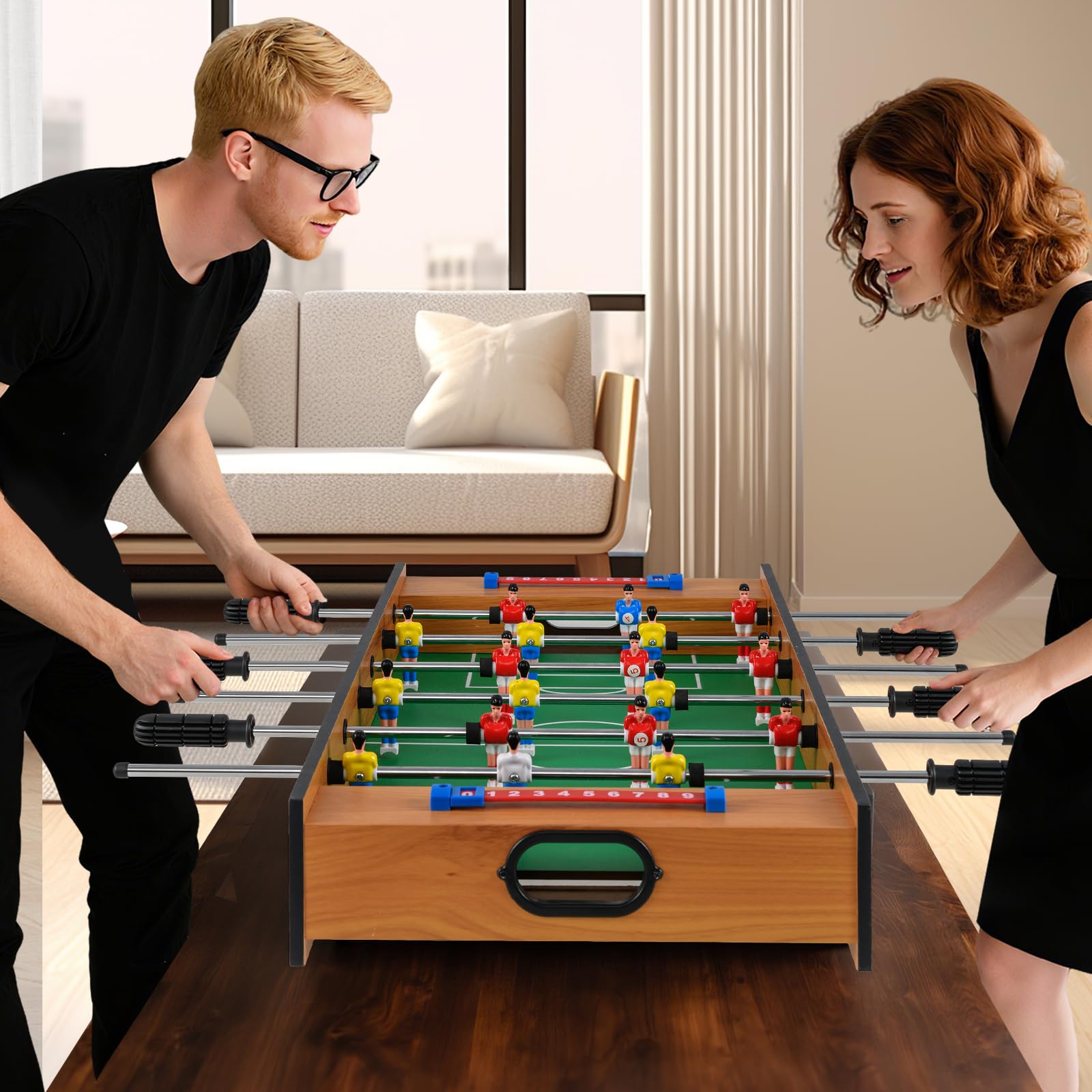 RELAX4LIFE 2 in 1 Tavolo Multigioco per Bambini in Legno, Calcio Balilla e Air Hockey da Tavolo per Tutta la Famiglia, per Bambini e Adulti, 69 x 36 x 10 cm