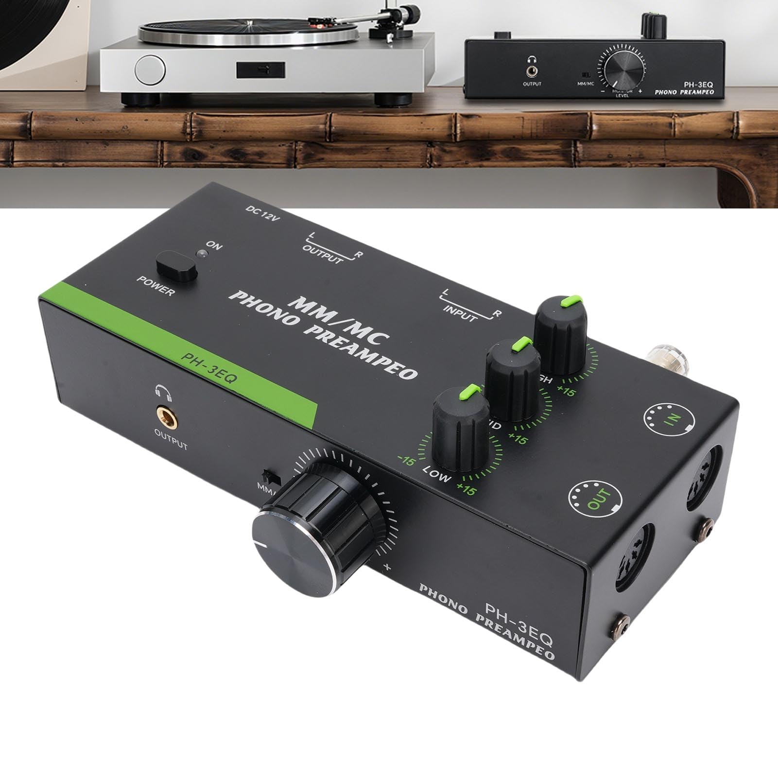 Preamplificatore Phono RIAA, MM/MC Alta Fedeltà, Costruzione in Metallo, Regolazione EQ 3 Band, per Giradischi Vinile (#1)