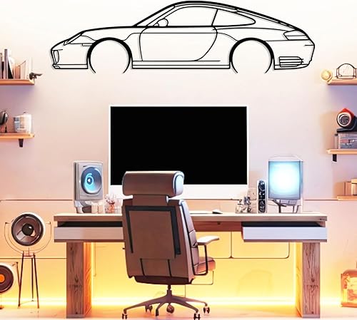 Miniatura 10 de DecoSoul 911 Silueta de coche de metal para pared, coche deportivo, línea de decoración de silueta automotriz, cueva de hombre, regalo para novio y