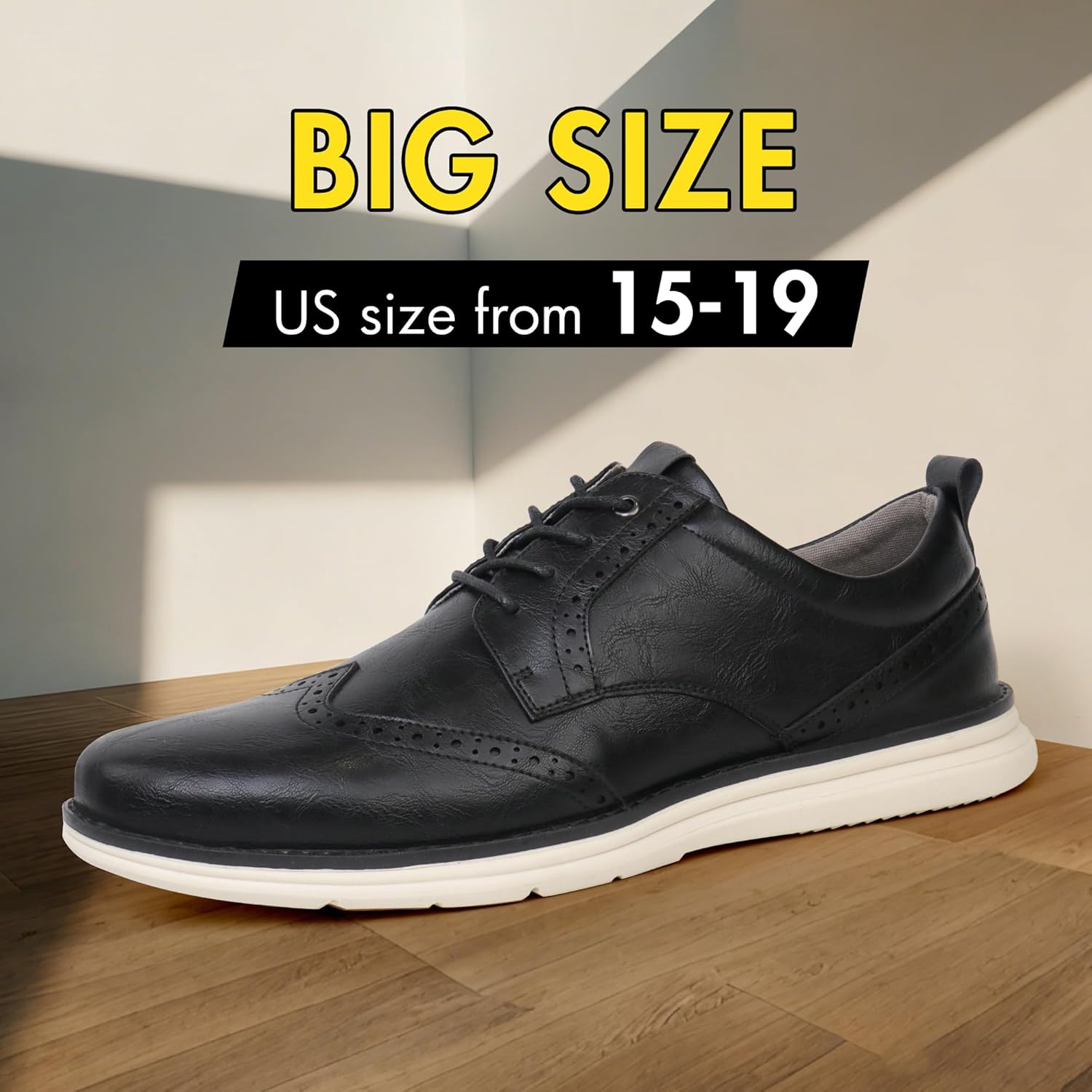 Hawkwell Plus Men's Plus Size Wingtip Oxford Shoes Classic Brogue Dress Shoes Business Office Shoes US Sizes 15 16 17 18 19