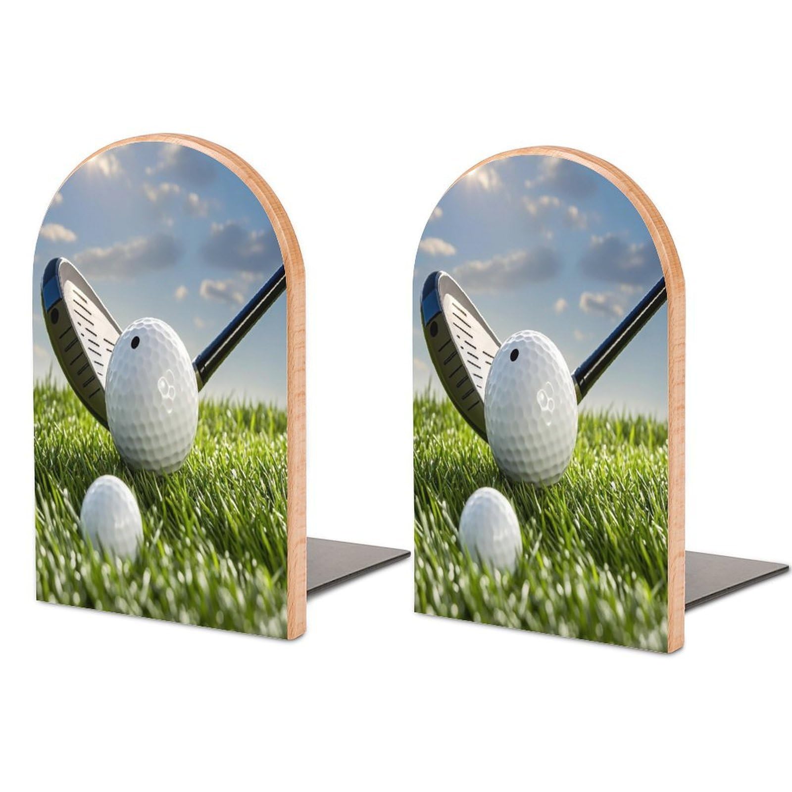Golf Ball Bookends 1 Pair Heavy Duty Book Ends for Shelves Non-Skid Bookend Supports Wooden Book Holders with Metal Base Desk Organizers Books Storage to Hold Books