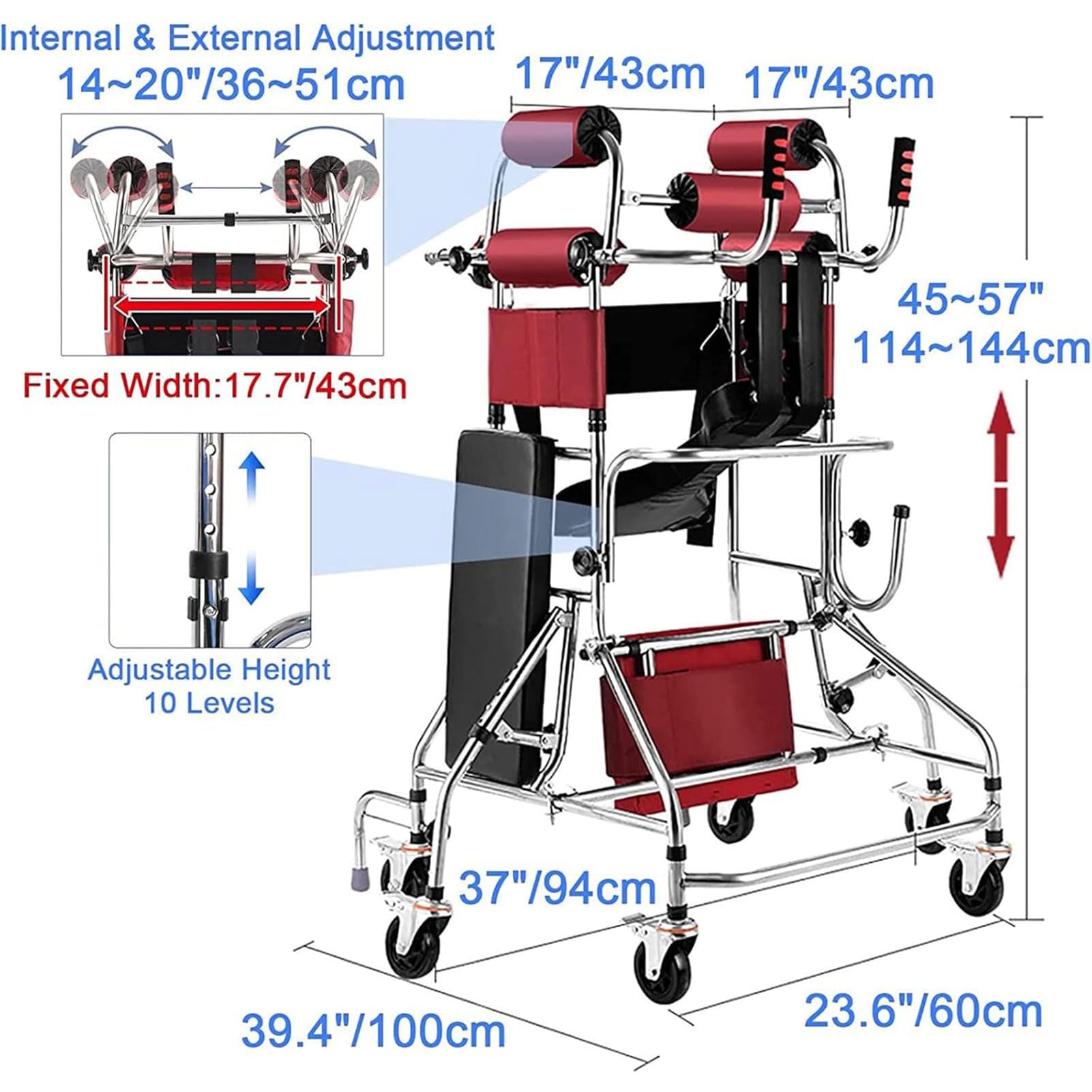 Andador para niños con parálisis cerebral Andador para personas mayores Andador para personas con discapacidad con freno de mano Rehabilitación de hemiplejia de pie Capacidad de carga 220 kg