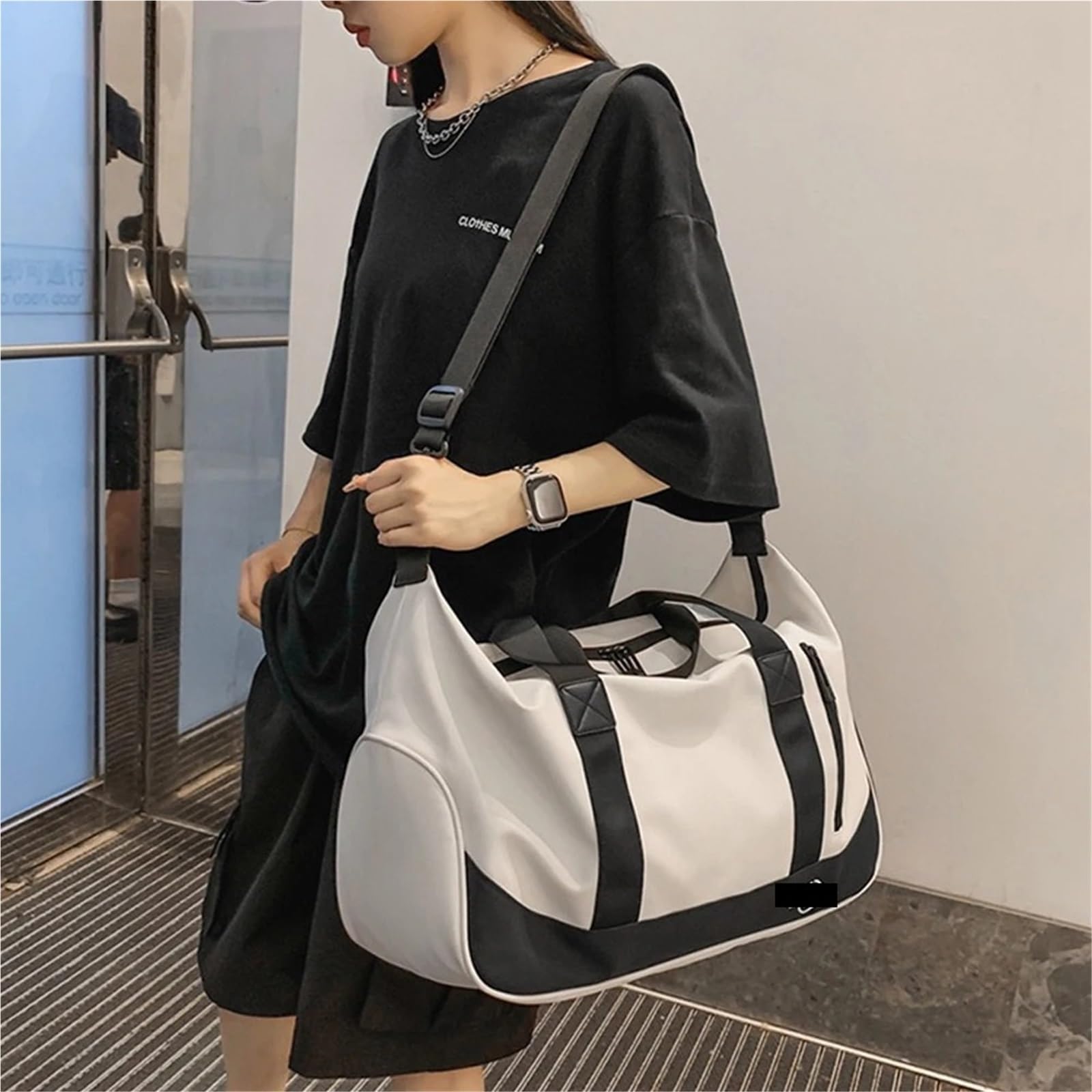borsone palestra uomo 1 borsa da palestra con scomparto for scarpe | Borsone da viaggio elegante Borsone leggero for donne e uomini, palestra sportiva(Black)