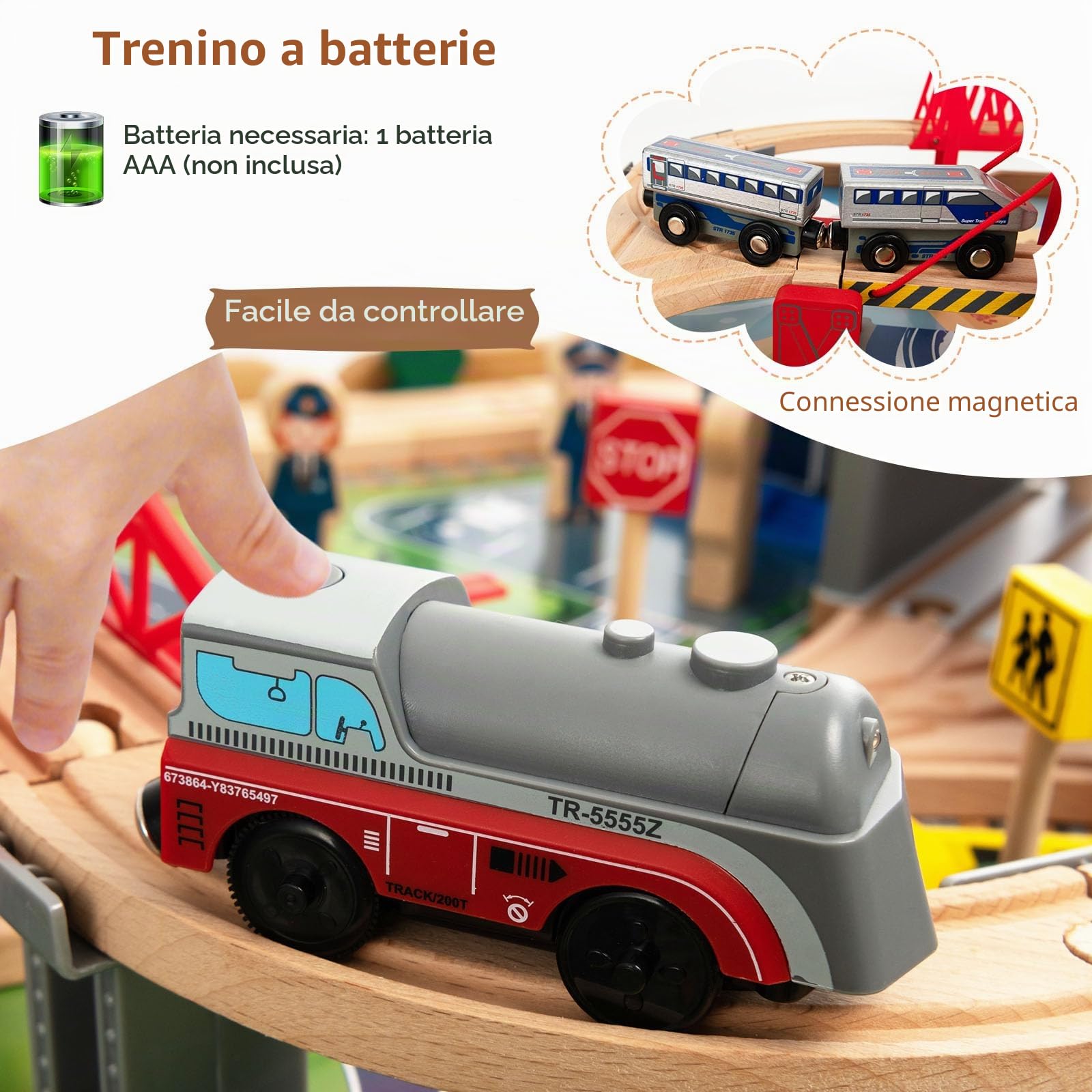 LIFEZEAL Tavolo da gioco con ferrovia in legno, set da 100 pezzi, in legno con cassetto, tavolo multifunzione per bambini 3 anni per giocare, fai da te, costruire (122 x 62,5 x 40 cm)