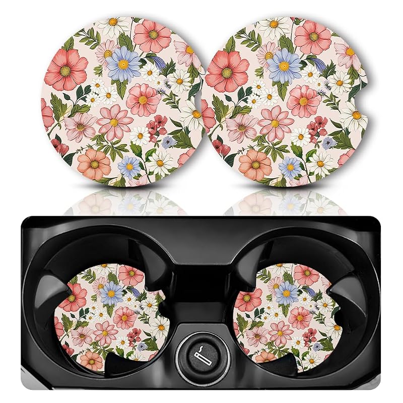 Porta-Copos para Carro com Estampa de Flores em Borracha Antiderrapante Yonlevres, 2 unidades