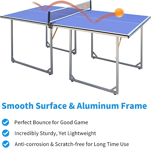 Miniatura 5 de Petfu Mesa de ping pong, plegable, portátil, con red y 2 paletas de ping pong y 3 bolas, sin montaje, para deportes de interiorexterior, tamaño