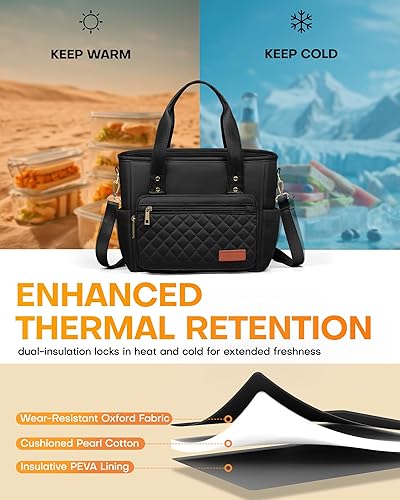 Miniatura 3 de HOTOR Lonchera para mujer, bolsa de almuerzo aislada con múltiples bolsillos, bolsa de almuerzo portátil y hielera con asas y correa ajustable para