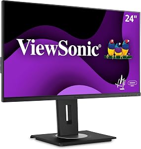 ViewSonic VG2456 24 Inch 1080p Monitor with USB C 3.2, Docking Built-in Gigabit Ethernet and 40 Degree Tilt Ergonomics for Home and Office