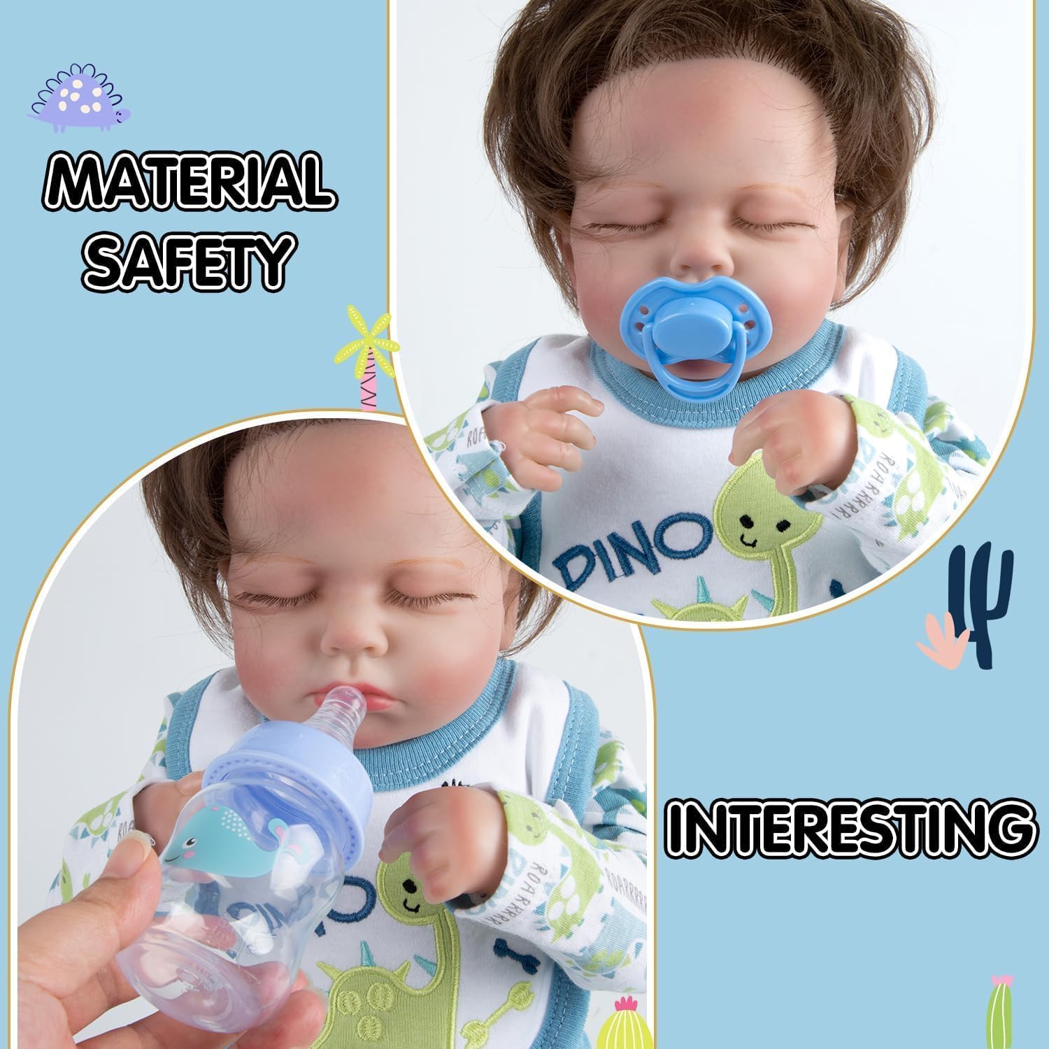 12 Pcs Reborn Baby Doll Clothes Boy Blue Dinosaur Outfit Accessories for 17-22 Inch Reborn Dolls Newborn Baby Boy Clothes Set with Backpack Diaper