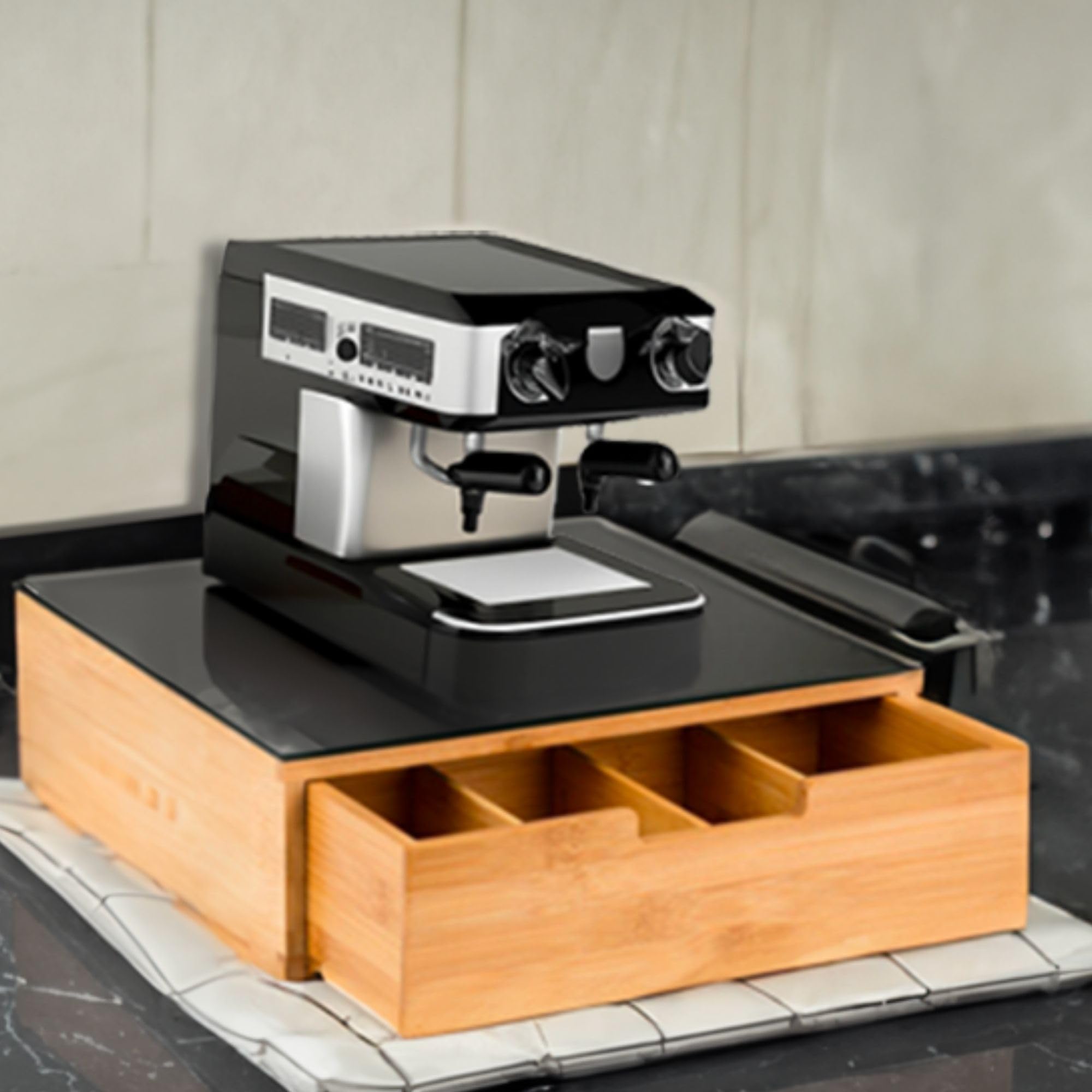 Porta Cialde in Bambù con Cassetto – Organizer Elegante per Cialde, Capsule e Tisane
