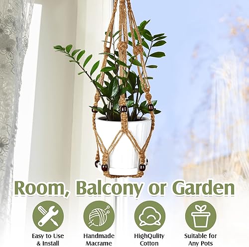 Miniatura 3 de Hoteam 12 piezas de macramé para plantas, macetas colgantes de macramé para plantas de interior, hechas a mano, soporte bohemio para plantas