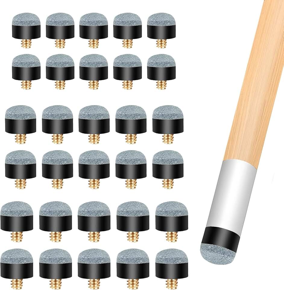 Kit de substituição de 30 pontas de taco de sinuca rosqueadas – sem necessidade de cola, ajuste universal de 11 mm/12 mm/13 mm com ponteiras de cobre branco, pontas de taco de bilhar para sinuca e