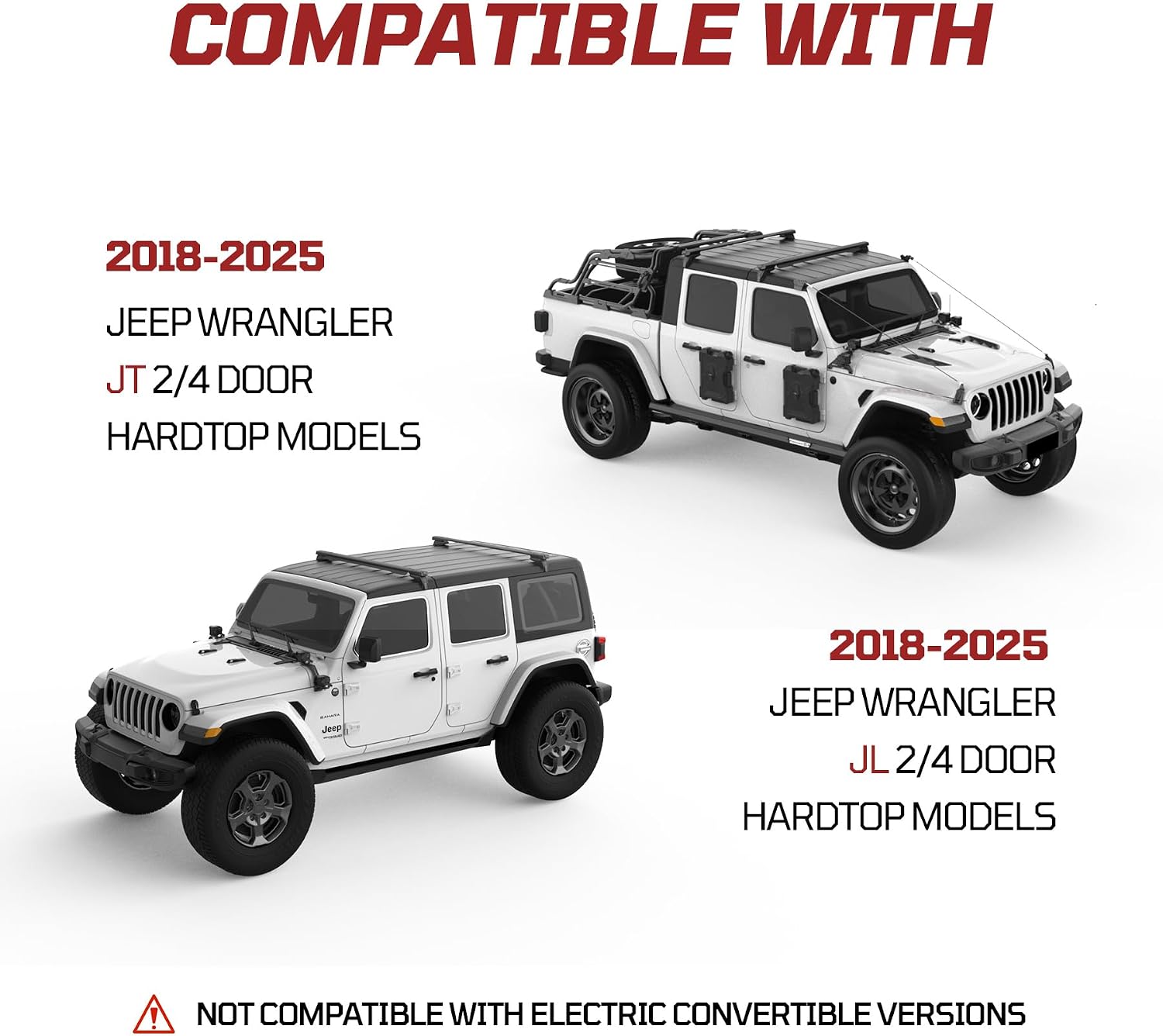 330 lbs Roof Rack Cross Bars Compatible with 2018-2026 Jeep Wrangler JL JT, Heavy Duty Aluminum Alloy Roof Rack Kayak Bike Luggage (Not Compatible with Electric Convertible Models)