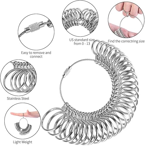 Miniatura 3 de YIEPET Mandril de calibre de anillo, kit de medición de mandril de anillo estadounidense, juego de calibre con herramienta de medición, tamaños 0-15