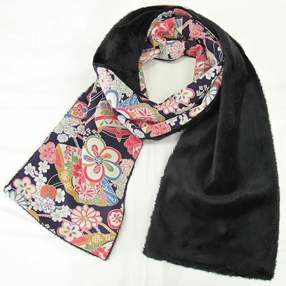 Amazon Co Jp 和柄 ちりめん マイクロムートン マフラー 7種類 海外 土産 日本 和雑貨 花散吉祥文様藍 ファッション