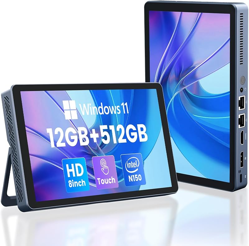 Mini PC N150 (up to 3.6GHz) 12GB RAM DDR5 512GB SSD Win 11 Pro Desktop Computer with LCD Screen, 4K@60Hz Dual 1000M LAN, Full-Featured USB-C WiFi 6 BT5.2 HDMI Desktop
