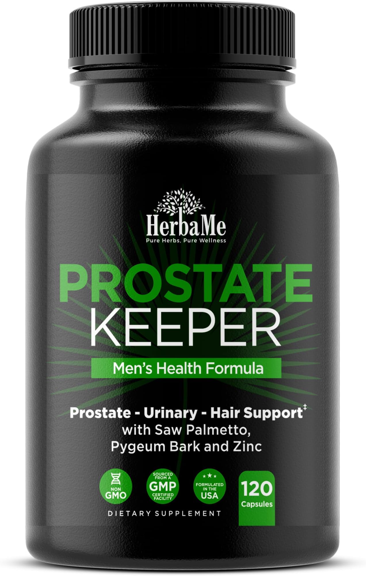HerbaMe Prostate Keeper, Prostate Support Supplement for Men with Saw Palmetto, Pygeum Bark, Pumpkin Seed and Zinc, Urinary Tract Health and Hair Growth, DHT Blocker and Bladder Control, 120 Capsules