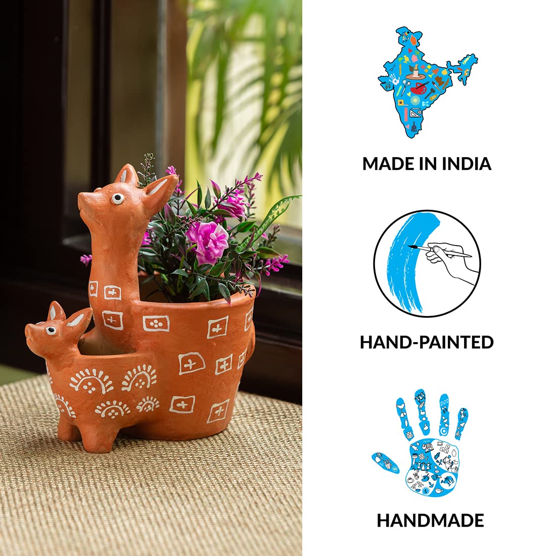 ExclusiveLane Kangaroo Table Planter - Handpainted Terracotta -5