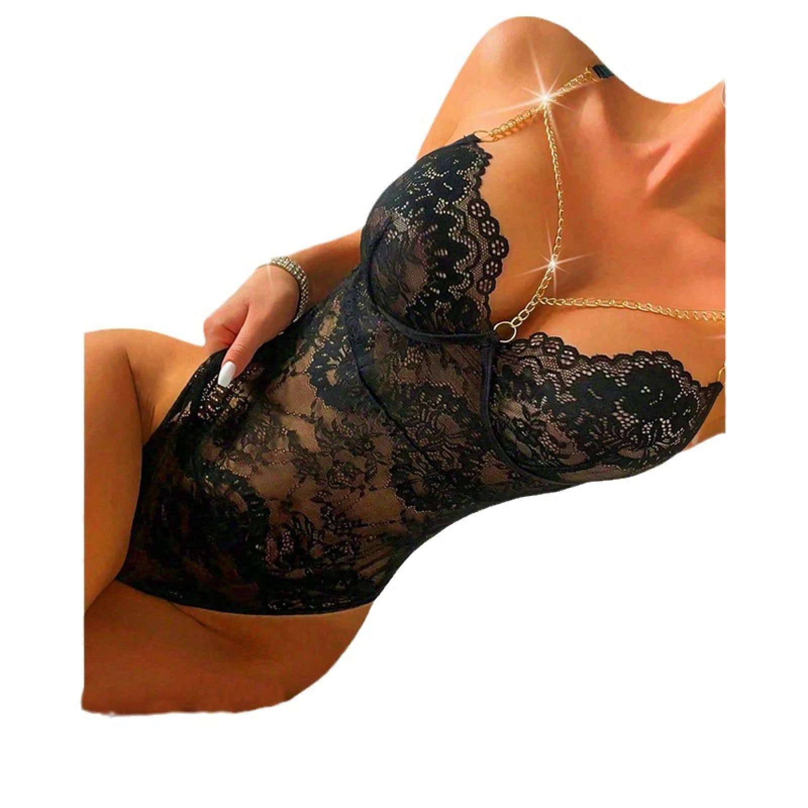 RWRAPS Lingerie Sexy per Donna Taglie Forti Sexy Traforato Trasparente Pura lussuria Intimo Intero Erotico (Nero X)
