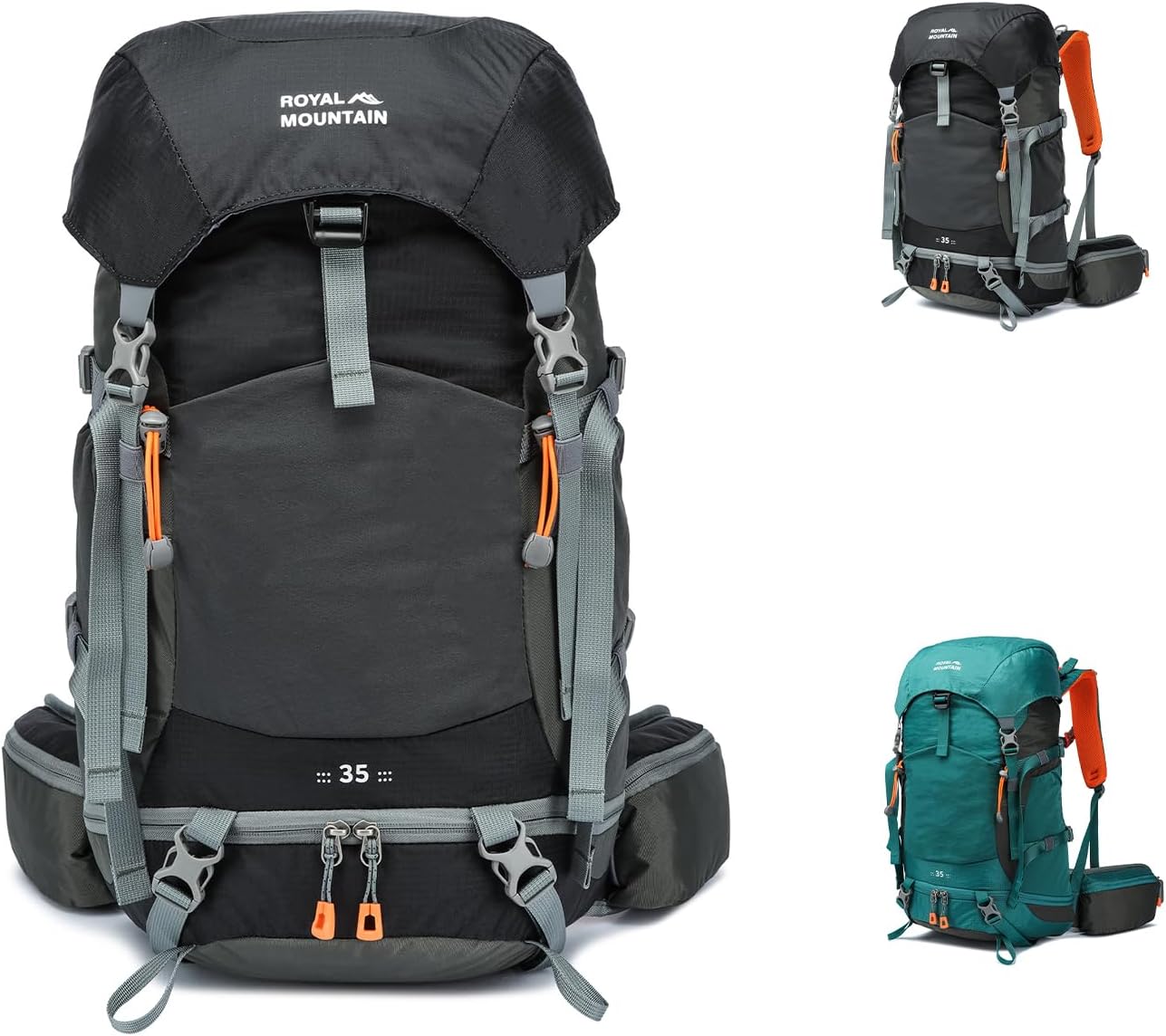 35L Hiking Backpack - Water-Resistant Nylon Bag with Top Flap Cover, Camping Travel Daypack for Men Women ﻿ (Black)