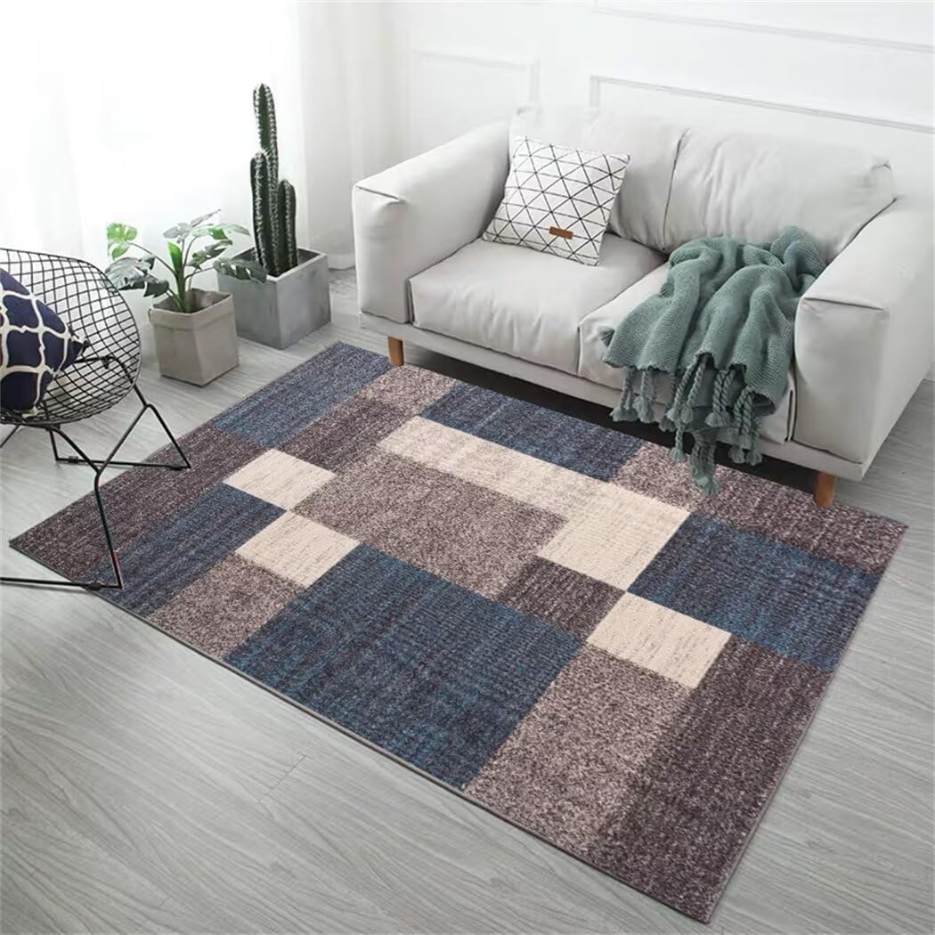 Tapis de chambre ado garçon bleu et géométrique pour salon moderne