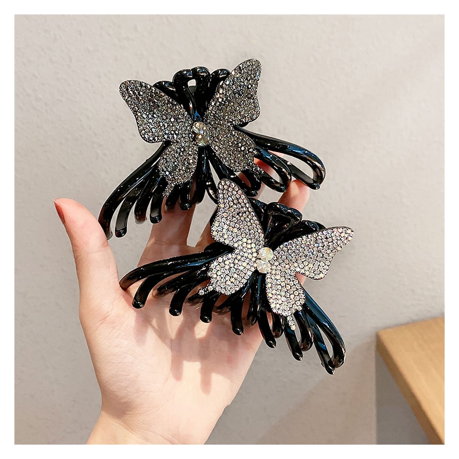 2 Schmetterling Haarklammern – Rutschfeste Haarklauen Mit Strass, Für Dünnes/dickes Haar