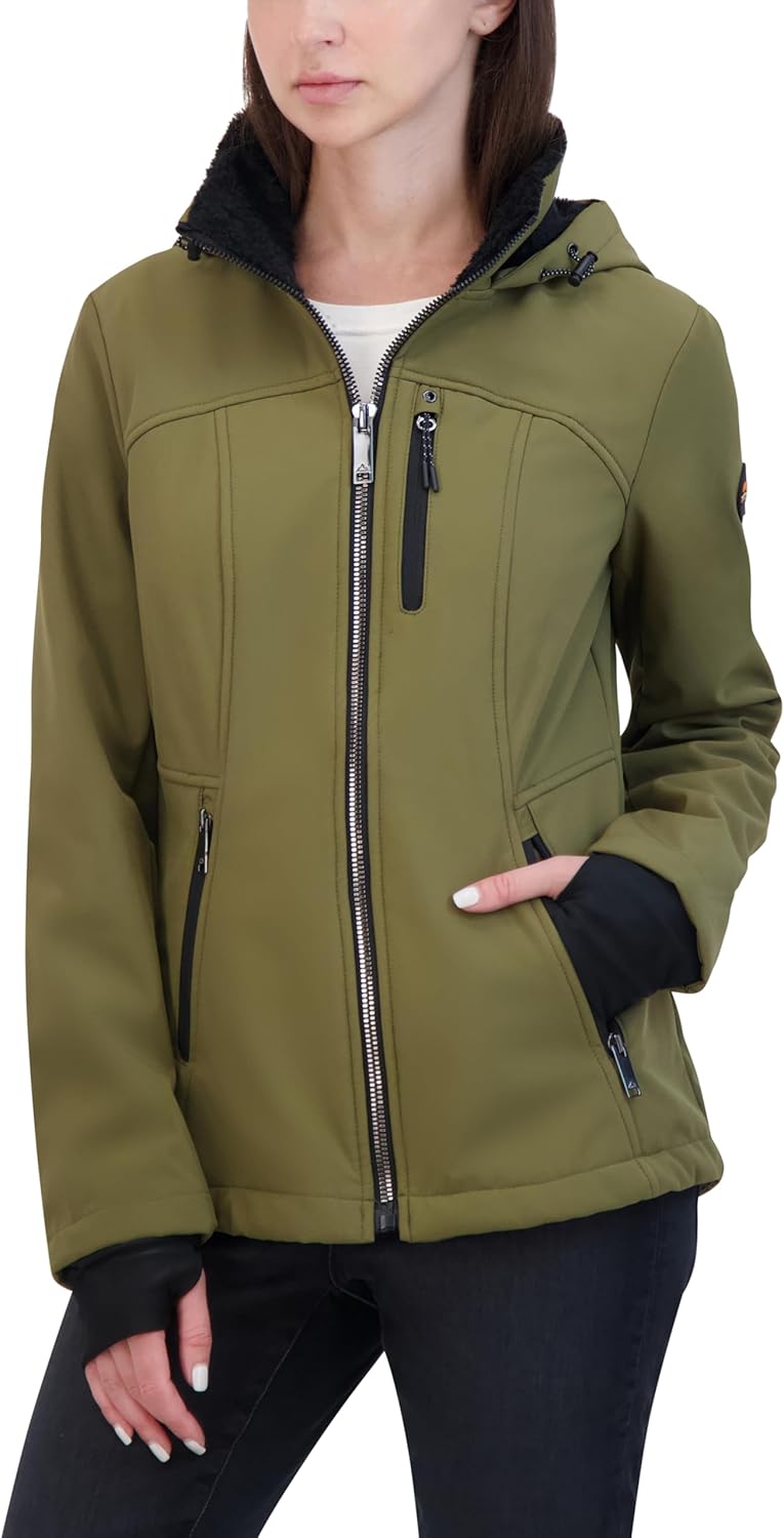 HFX Women's Softshell Transitional Jacket – Bonded With Mellow Pile, Water & Wind Resistant With Faux Fur Lining