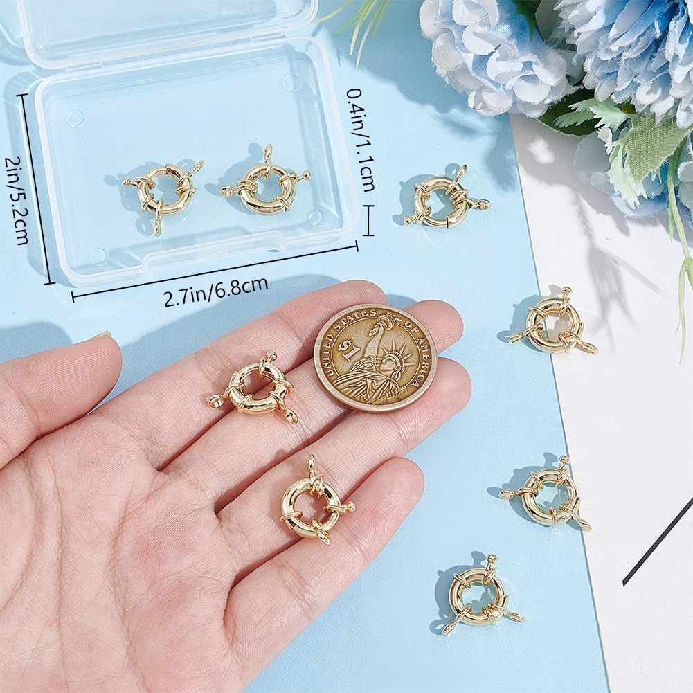 Beebeecraft 1 Box 10Pcs Gold Necklace Spring Clasp Real 14K Gold Plated Spring Clasp Round Bracelet Clasp Link Connector Trigger Clasp Findings for Jewelry Making Anklets DIY Crafts