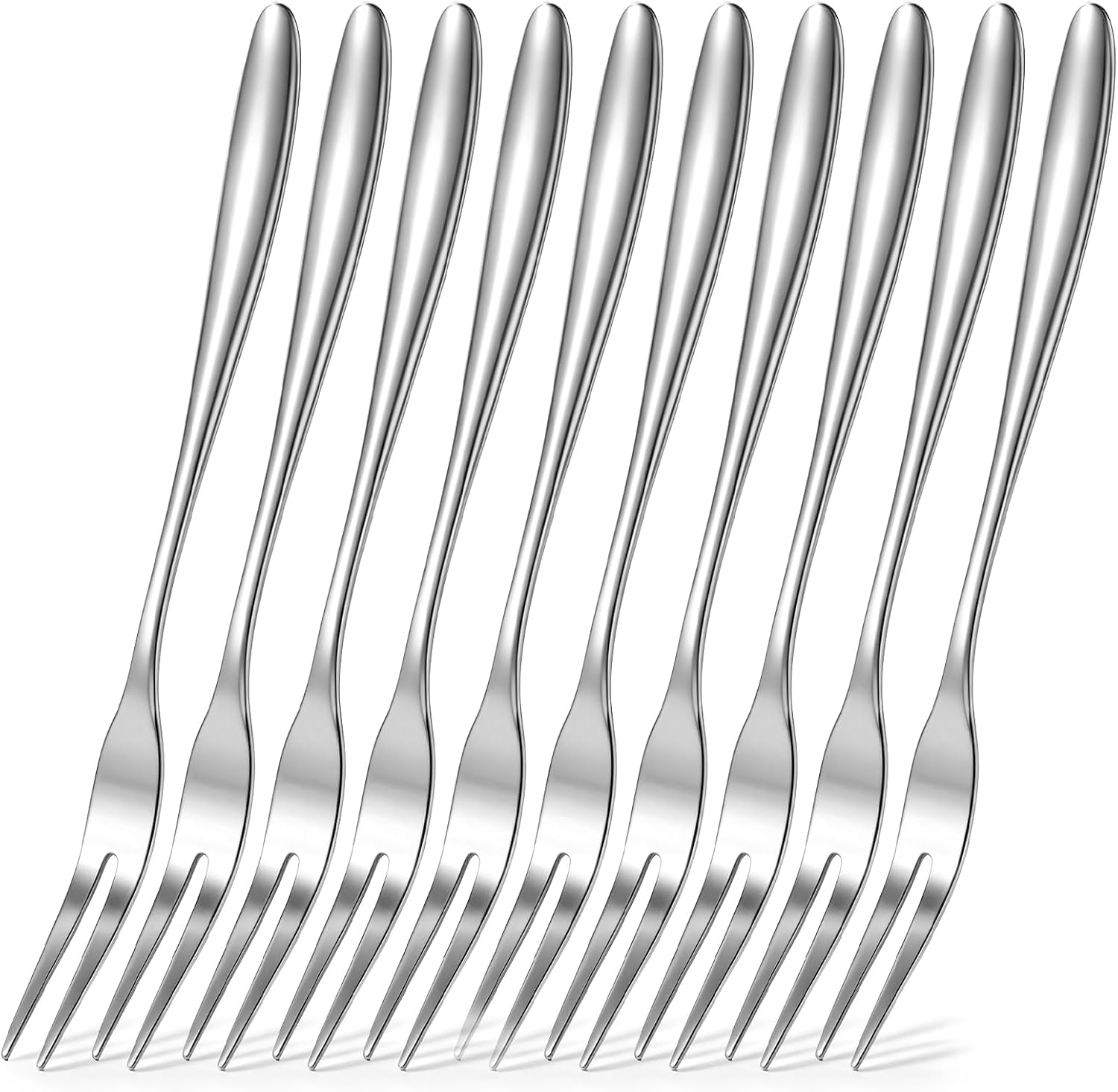 10 Pcs Dessert Cocktail Salad Fruit Fork, 2 Prong Tasting Appetizer Forks, Escargot Fork, Gold Crab Stainless Steel Quality Metal Forks for Antipasti Cheese Cake