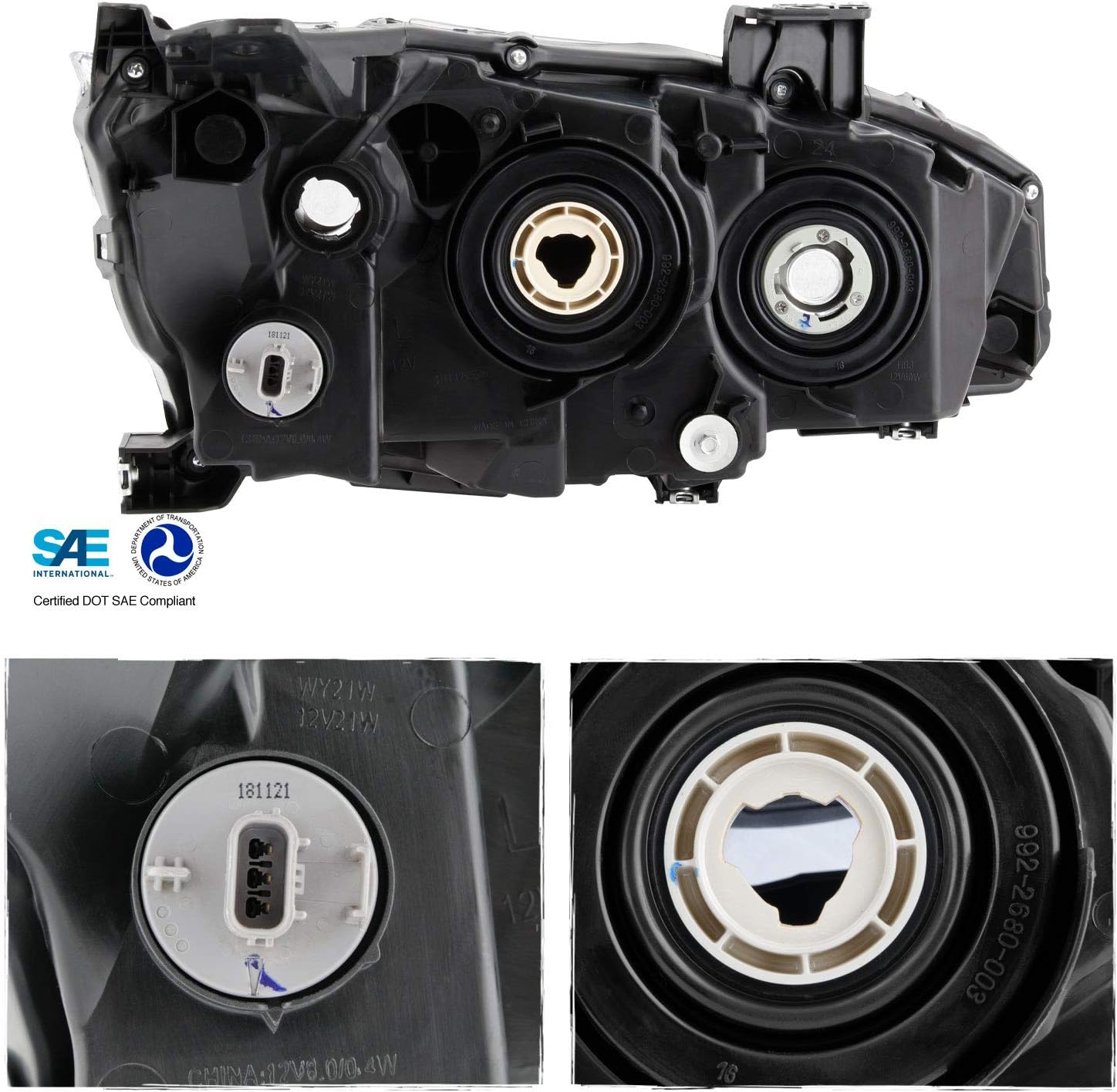 AKKON - Fits 2016-2021 Honda Civic DX EX EX-L EX-T LX LX-P [Halogen Type] Projector Chrome Headlights Pair Left + Right