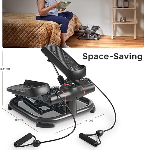 Miniatura 6 de Sunny Health & Fitness 2-in-1 Premium Power Stepper with Resistance Bands, Low-Impact Cardio, Space-Saving, Height-Adjustable, 330 LB Max and