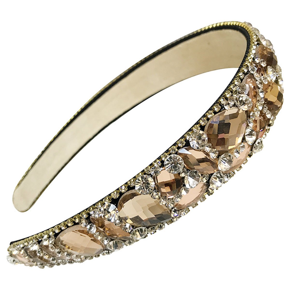 Handmade Luxury Irregular Sparkle Crystal Rhinestone Wide-edge Headband Hair Hoop Band - Fashion Hair-Band Headwear Accessories for Women Lady (Champagne)