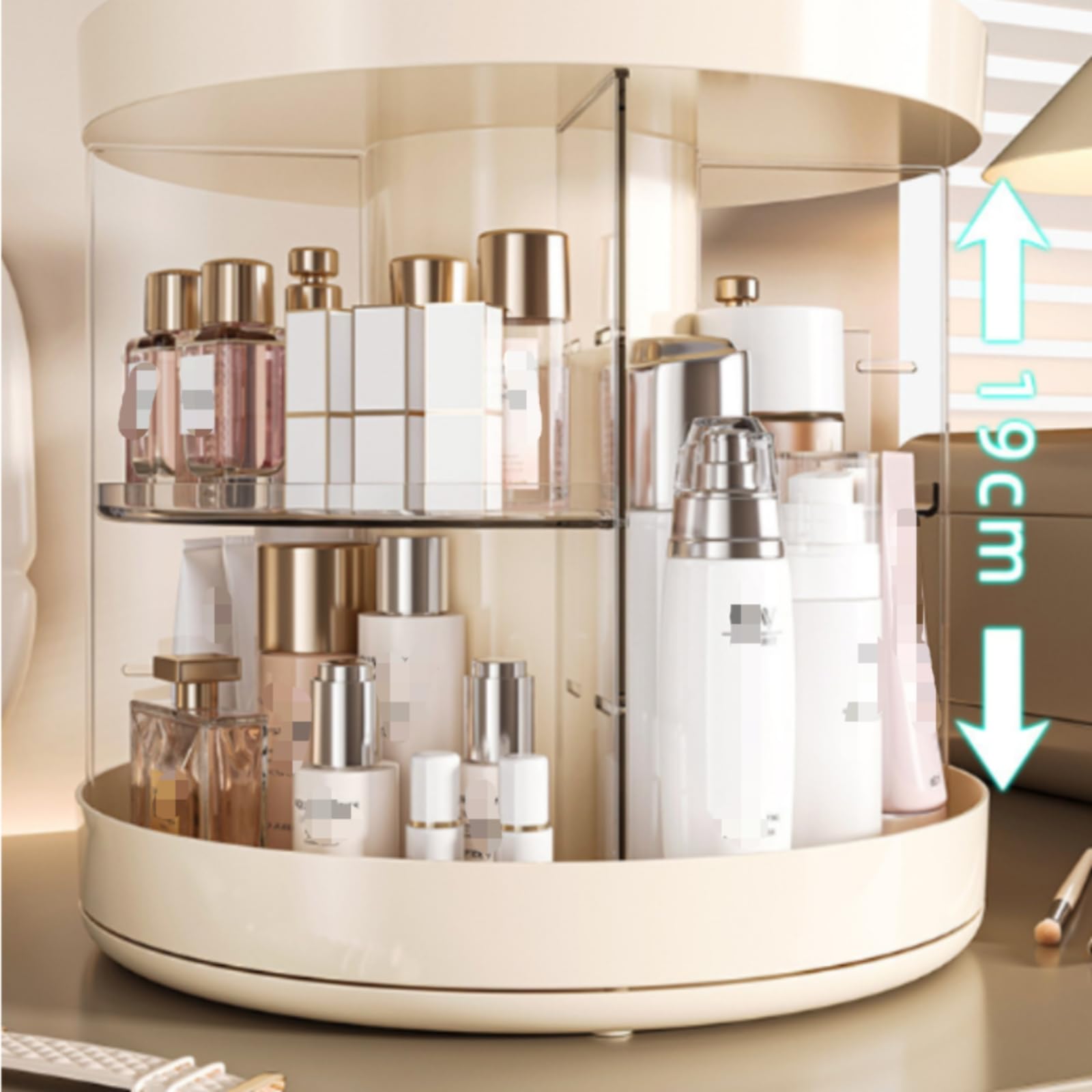 rockible Organizador Giratorio Maquillaje Acceso Rápido Organizador Cosméticos con Compartimentos Morno Brochas Maquillaje para Tocador