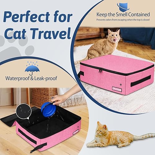 Miniatura 10 de Petskd Caja de arena de viaje para gatos con tapa de 19.7 x 15 x 6 pulgadas, caja de arena móvil portátil para gatos medianos y grandes, caja de