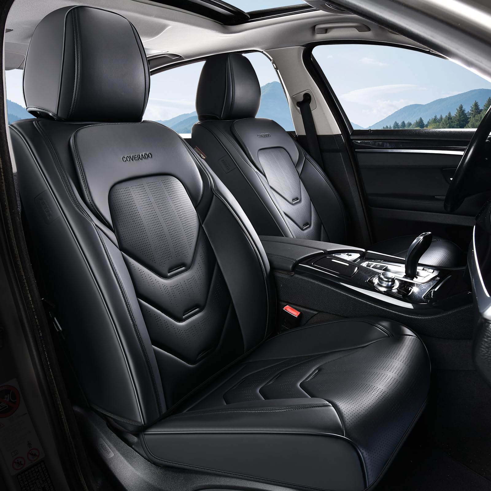 Coverado Front Seat Cover, 2 PCS Black Seat Cover for Cars, Leather Car Seat Cover, Waterproof Car Seat Protector, Automotive Seat Cover, Universal Car Seat Cushion Fit for Most Sedan SUV Truck