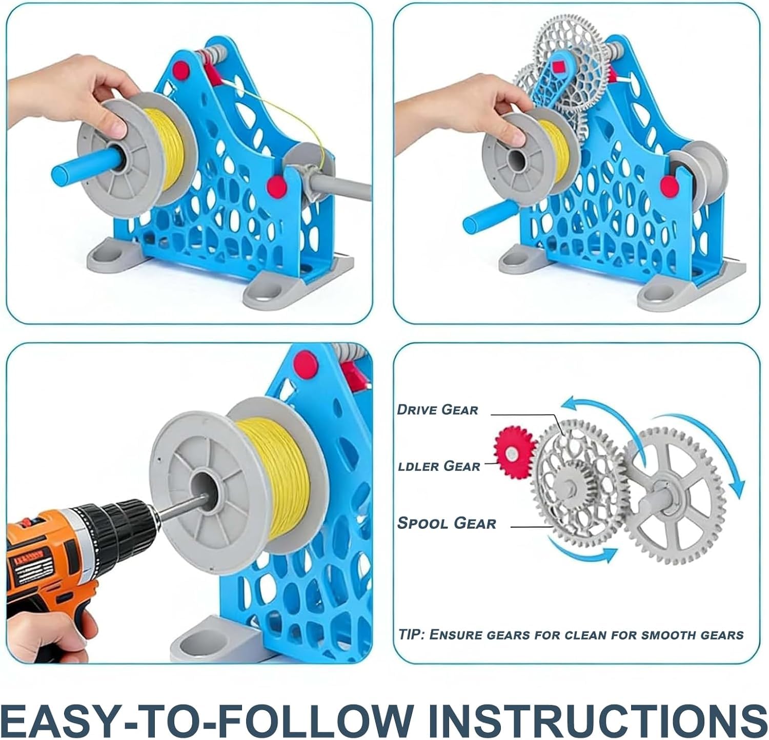 Rezpooler filamentu 3D, nawijacz ręczny z korbą, płynny obrót, zdejmowana modułowa konstrukcja, pojemność szpuli 1 kg, idealny do drukowania 3D i projektów tekstylnych