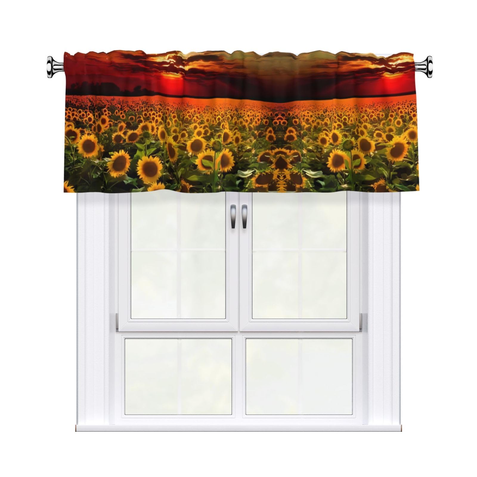 HJFCZH Sunset Sunflower Prints Curtain Valance 54x18in - Peach Skin Kitchen Window Layer, Filtered Light & Quick-Install Rod Pocket Cover