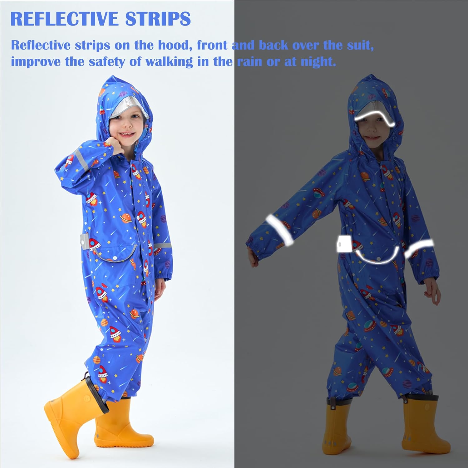 Kids Toddler Rain Suit for Boys Girls One Piece Hoodie Zipper Cartoon Waterproof Coverall Rain Jacket 1-10 Years - Image 4