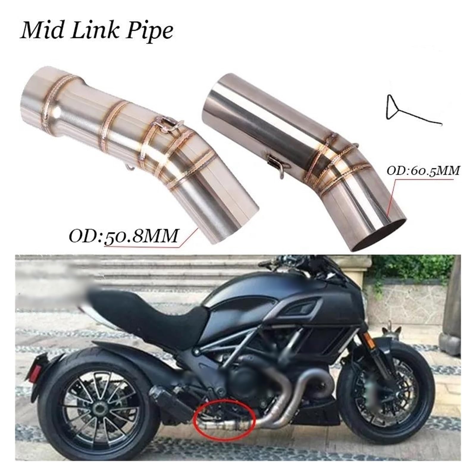 Tubo Di Scarico Collegamento Centrale Per Ducati Diavel 1200 – Modifica 51mm/60mm, Acciaio Inossidabile, Montaggio Semplice E Design Elegante