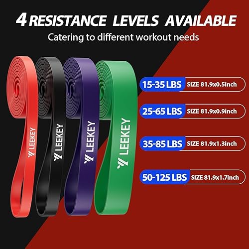 Miniatura 5 de LEEKEY Juego de bandas de resistencia para asistencia de dominadas y entrenamiento de cuerpo completo, bandas de ejercicio de varios niveles