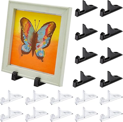 PH PandaHall 20 soportes de caballete de plástico para marco de fotos, soporte de placa transparente negro, caballete de exhibición de imágenes para