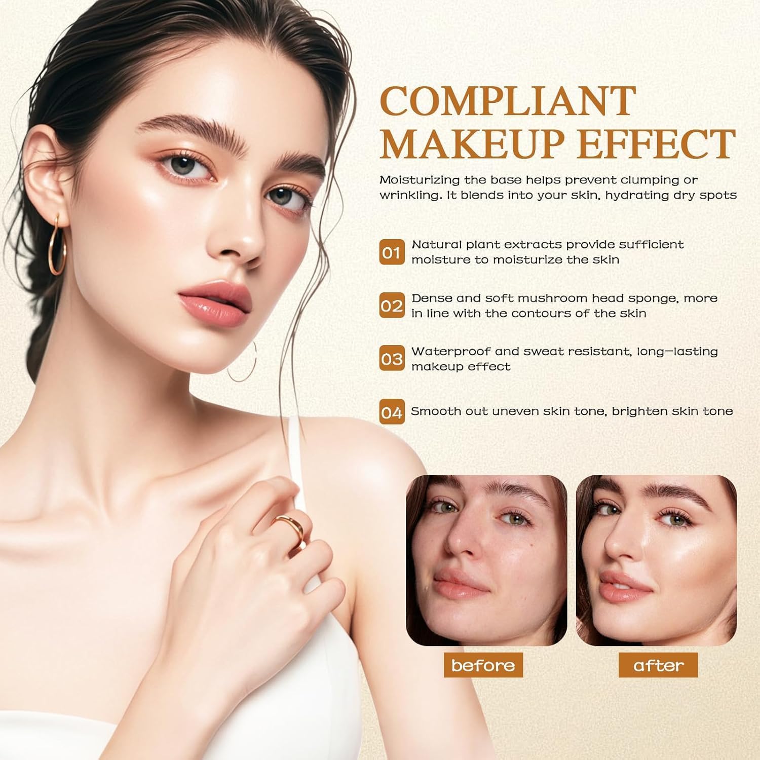 Foundation for Older Women, CC Cream Glow Foundation for Mature Skin, Moisturizing Concealer Brighten Long-Lasting (Natural) — view 4