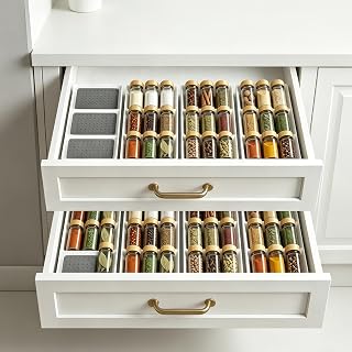 Spice Drawer Organizer,8 Pack,3 Tier Non-Slip Silicone Seasoning Jar Drawer Insert,Spice Rack Organization for Drawer,Kitchen Spice Rack Tray for Cabinet Countertop Makeup Storage