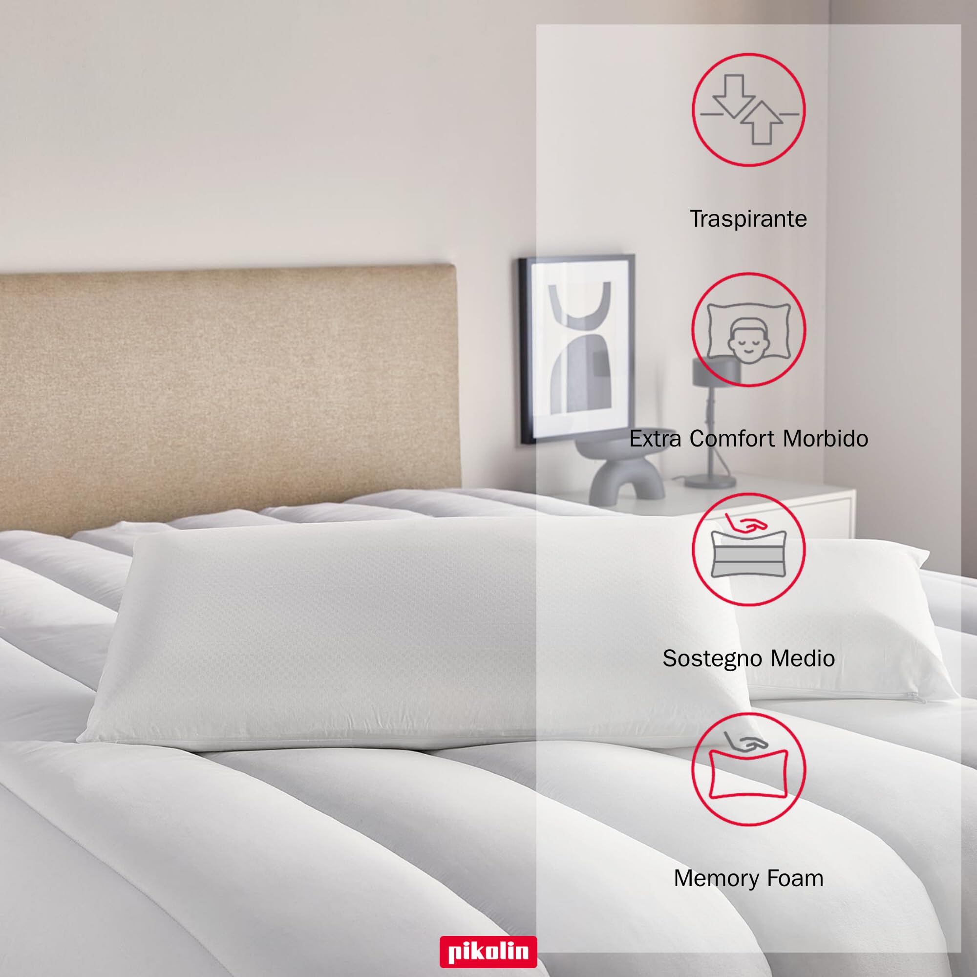 PIKOLIN Set 2 Cuscini Memory Foam da Hotel 70 cm - Adattabilità al Collo e Ipoallergenici - Guanciale Letto Media Rigidità per Tutte Le Posizioni di Sonno - Doppia Federa Traspirante e Morbida