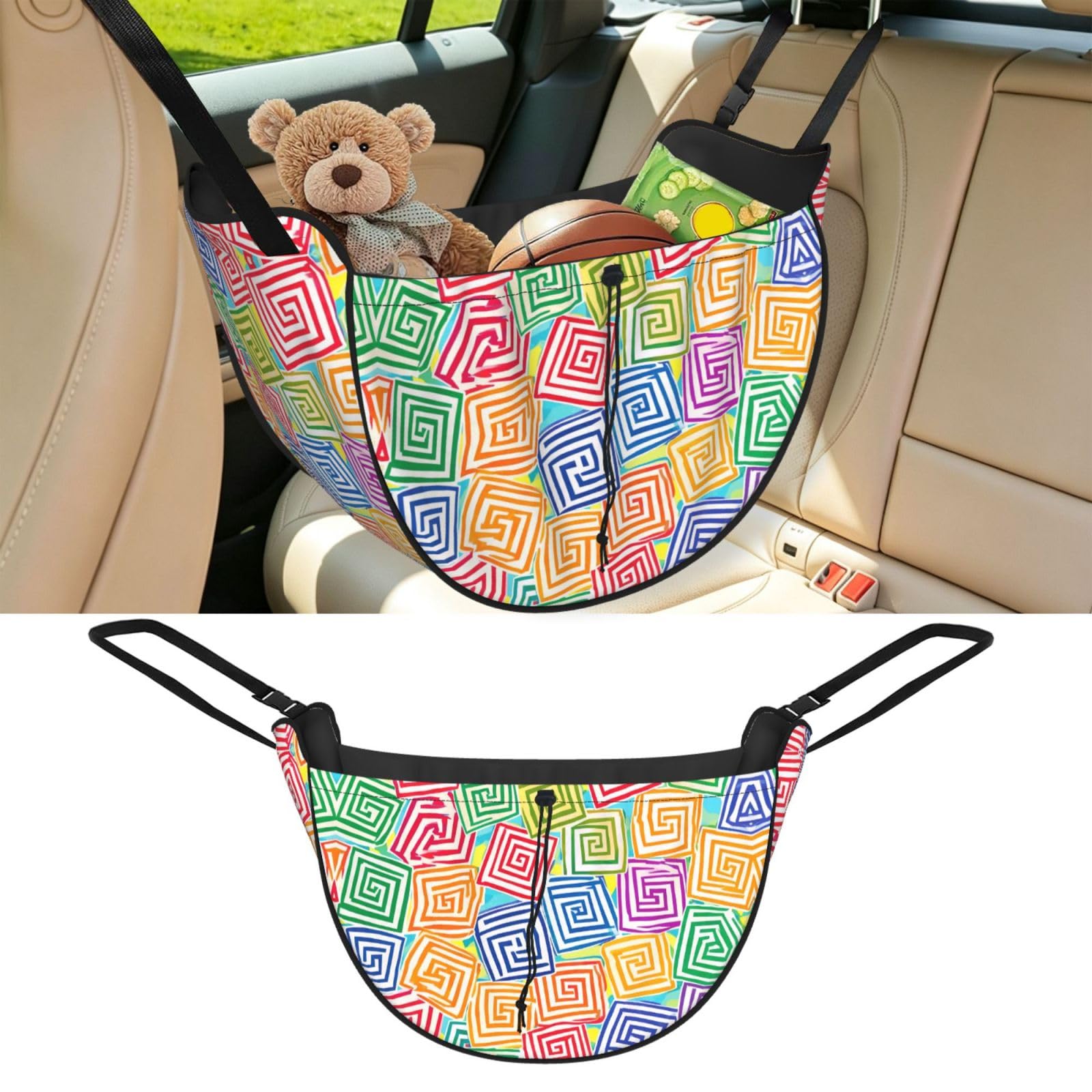 Cntdbu Black Meander Pattern Car Seat Organizer-Backseat Storage Bag For Travel
