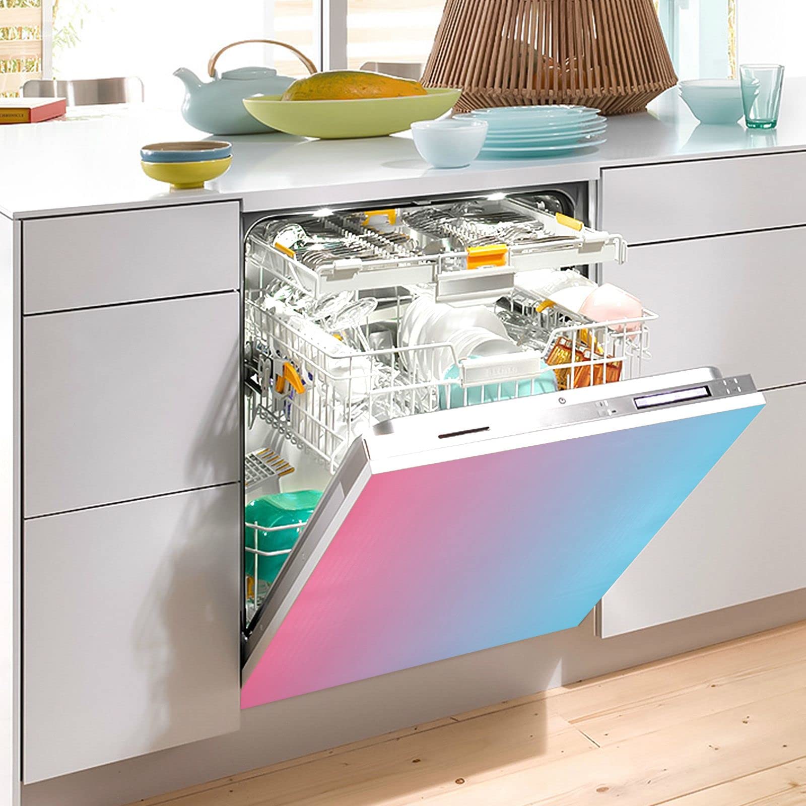 Calamita per lavastoviglie personalizzata con fiori esotici tropicali adesivi da cucina riutilizzabili copertura magnetica decalcomania 58 cm di larghezza x 66 cm di altezza