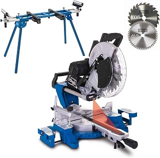 HM140L 12" Sliding Mitre Saw & UMF2000 Tool Stand, 305mm Blade, 2000W, 330mm Cross Cut, 45° Bevel, 2 TCT Blades 24T/48T, Wood DIY Workshop