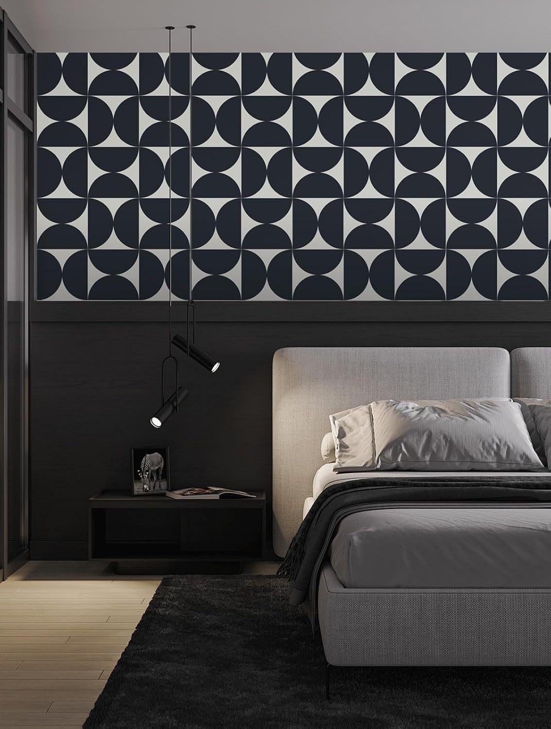Dimoon 236"x17.3"Peel and Stick Wallpaper Geometric Contact Paper Vintage Navy Blue Beige Wall Paper Removable Square Waterproof Self Adhesive Wall Covering for Bedroom Shelf Liner Decal Vinyl Roll